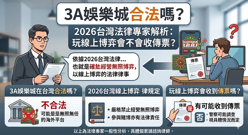 3a娛樂城合法嗎？2026台灣法律專家解析：玩線上博弈會不會收傳票？