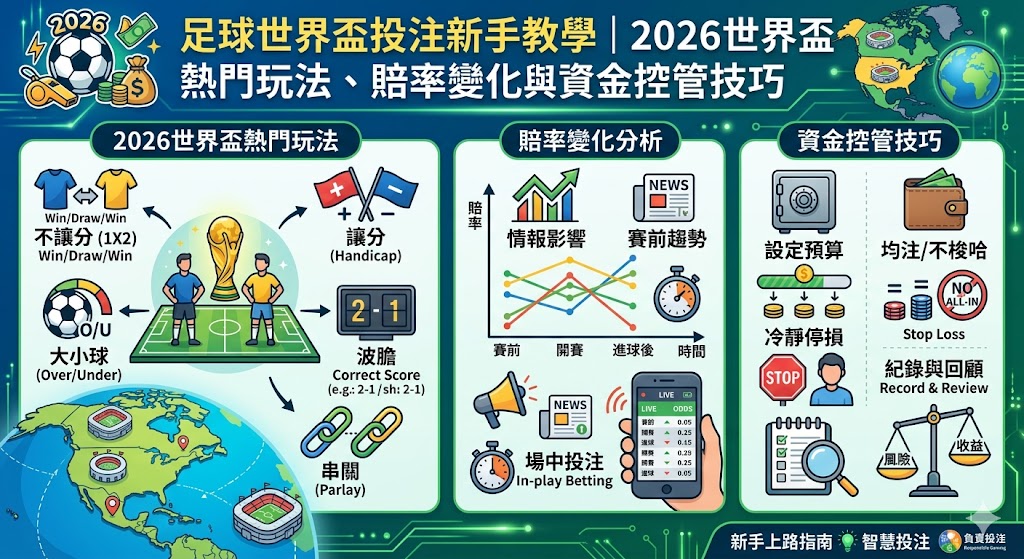 足球世界盃投注新手教學｜2026世界盃熱門玩法、賠率變化與資金控管技巧