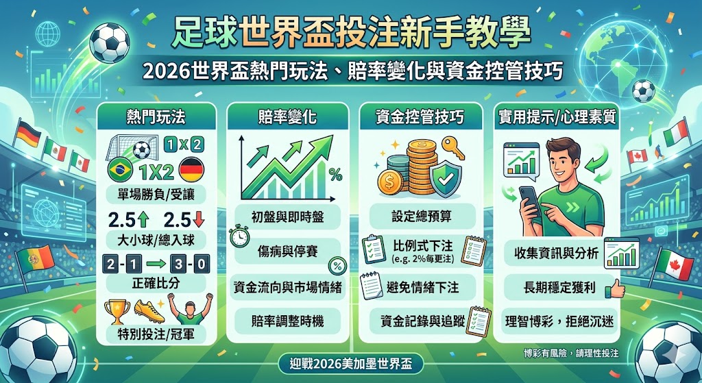 足球世界盃投注新手教學｜2026世界盃熱門玩法、賠率變化與資金控管技巧